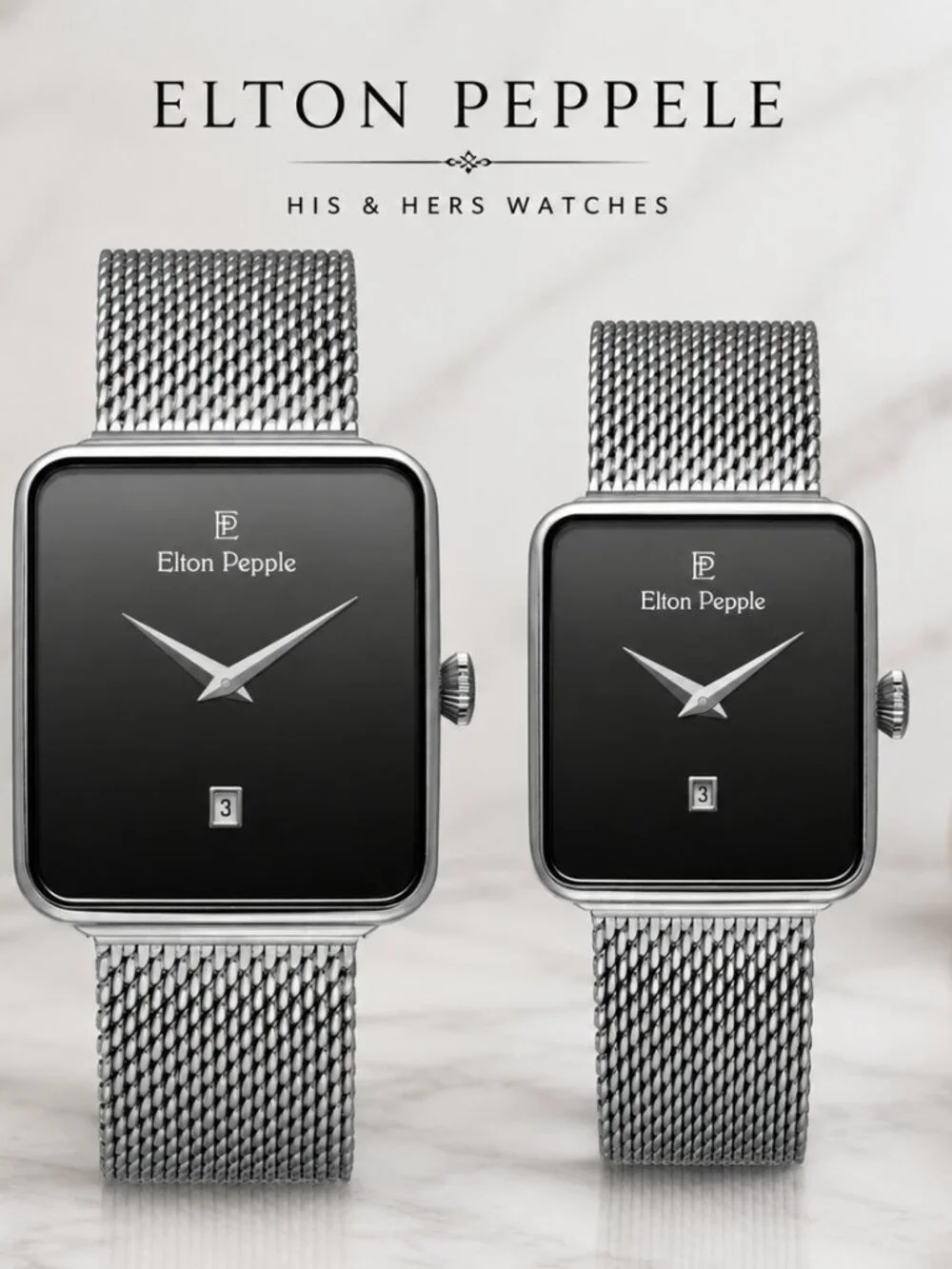 His & Hers Elton Pepple Quartz Stainless Steel Watch Set